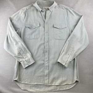 EPTM Shirt Men M Blue Light Wash Denim Distressed Faded Button Up Zippers Pocket